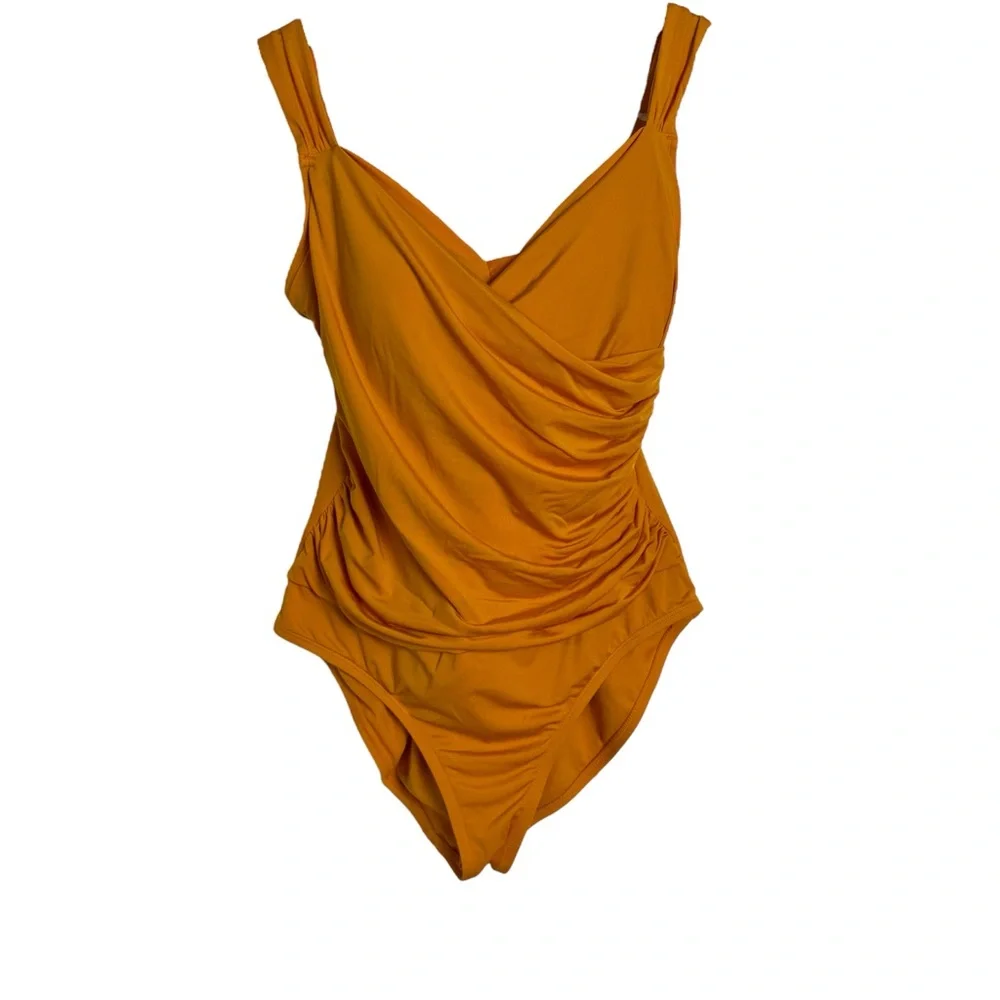 Jantzen Surplice One Piece Swimsuit in Marigold Yellow Size 14 - Picture 1 of 6
